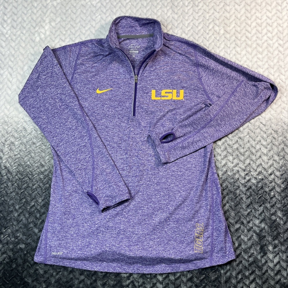 Nike Dri Fit LSU Purple Gold 1/4 Zip Womens XL Pullover Performance Shirt
